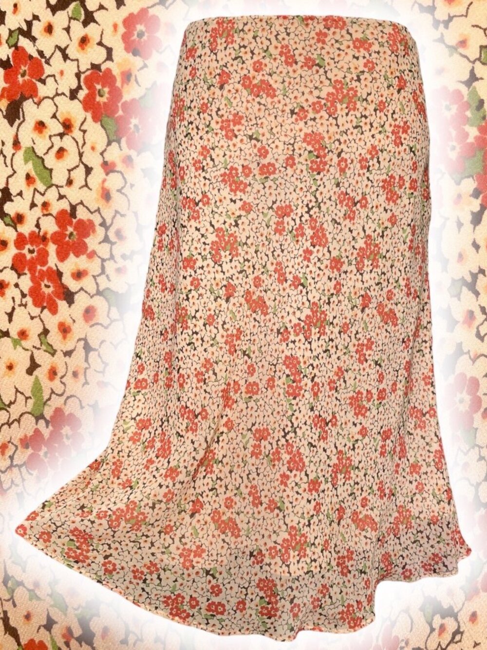 100% Silk Y2K Cottagecore Skirt 10P Petite 10 Ann Taylor Chiffon Ditsy Floral